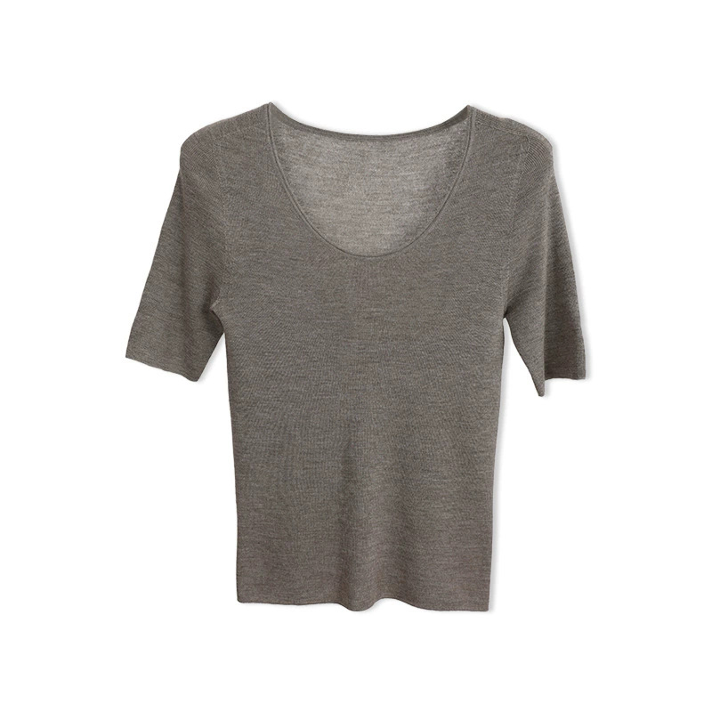 春の新型揚子紗U襟長袖セーター60本のシームレス一体100ウールのスリムニット