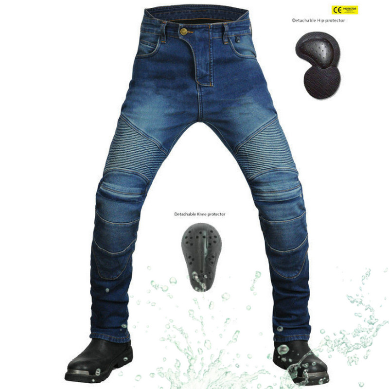 VOLERO motocicleta jeans pantalones de cintura alta para hombres pantalones de montar en motocicleta pantalones de invierno forrados de lana impermeable cálido anti-caída Pantalones