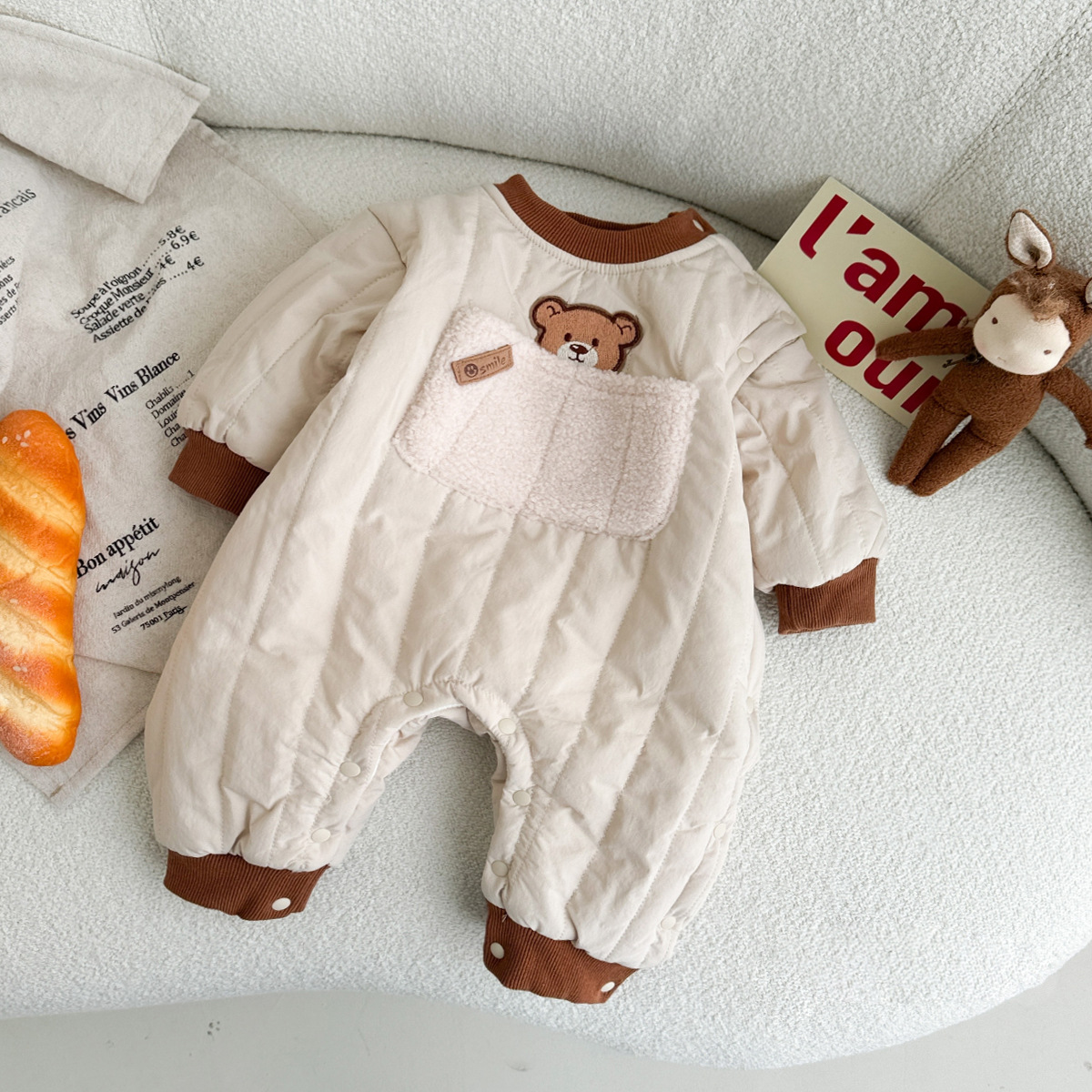 Ropa para niños coreanos ropa de otoño e invierno para bebés más mameluco de manga larga de terciopelo