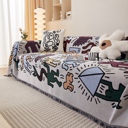 Bohemian style sofa cover cloth, universal for all seasons, dust-proof and cat-scratch proof, abstract sofa cover, sofa cushion cover blanket