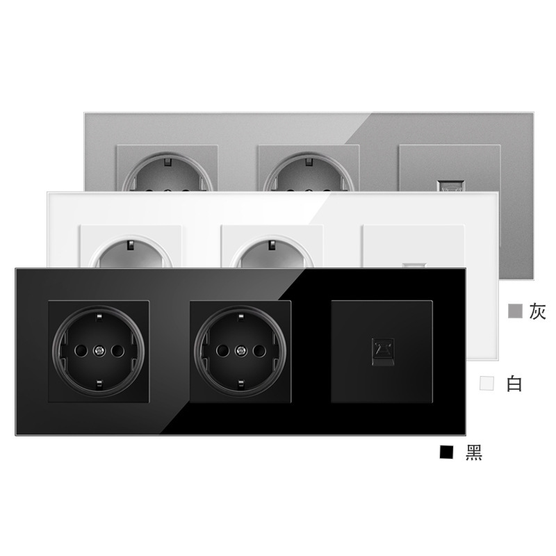 TVCAT5 with EU socket double wall socket TV internet RJ45 computer connection socket glass frame
