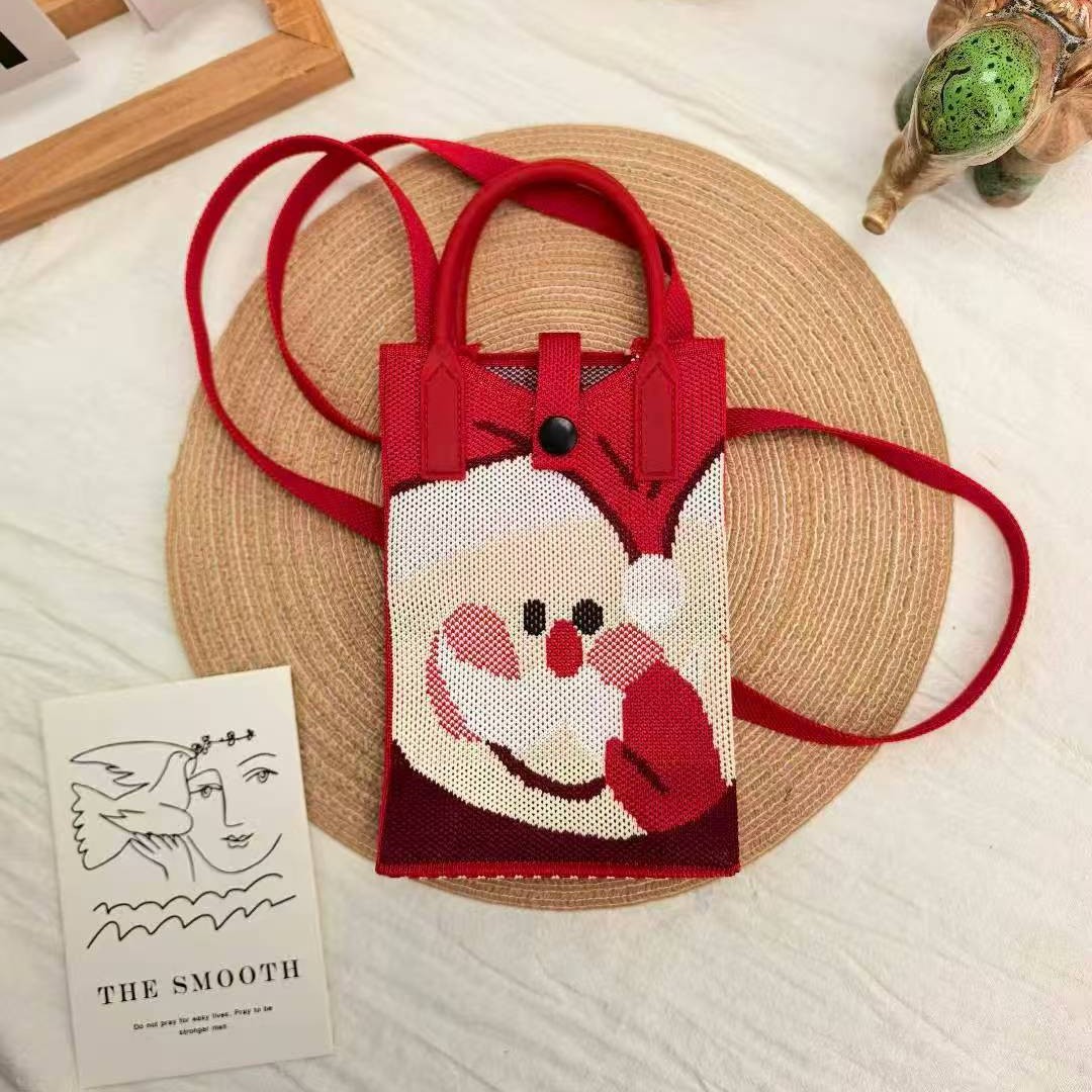 圣诞节新品原创针织手提手机包新款便捷收纳学生可爱卡通时尚斜挎