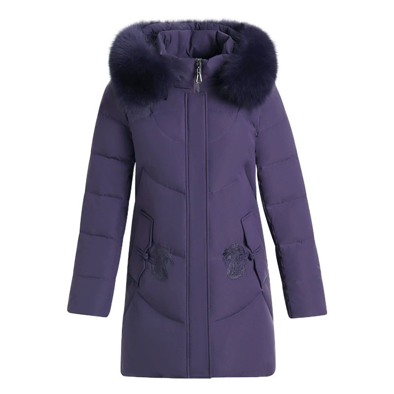 Новая женская пуховая куртка 2025 года, средней длины, утепленная, повседневное пуховое пальто для женщин среднего и старшего возраста, больших размеров, ниже колена, с меховым воротником, зимняя одежда.