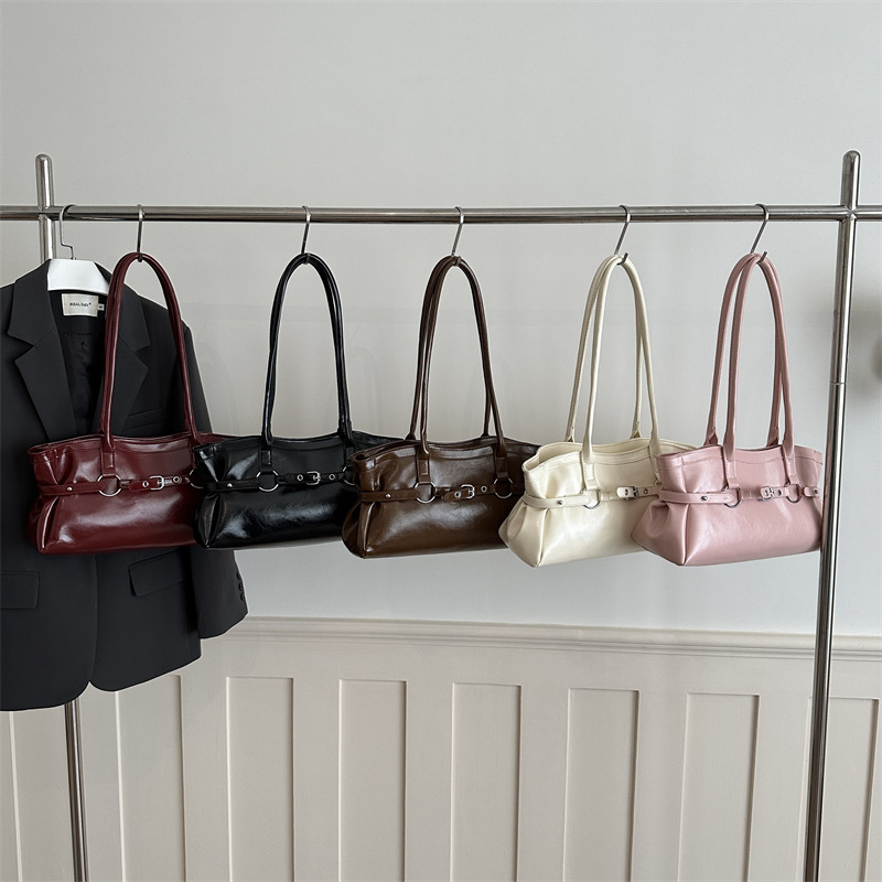 Wholesale High-Quality Textured Small Square Handbag for Women, 2026 Spring New Model, Belt-Decorated Shoulder Bag, Commuter Underarm Bag