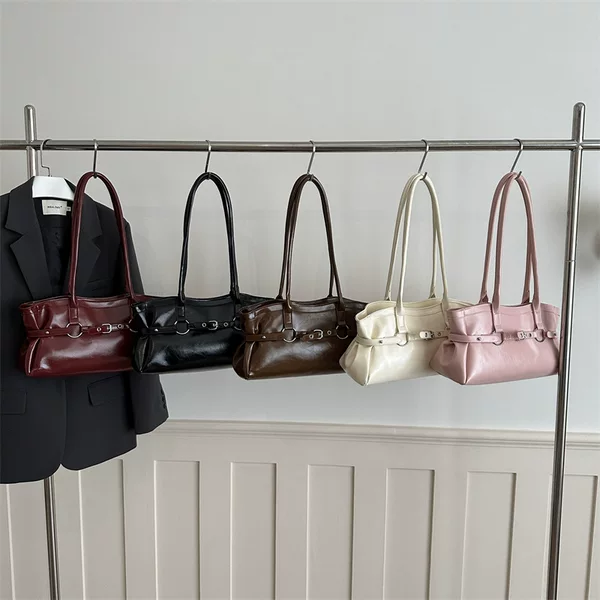 Wholesale High-Quality Textured Small Square Handbag for Women, 2026 Spring New Model, Belt-Decorated Shoulder Bag, Commuter Underarm Bag