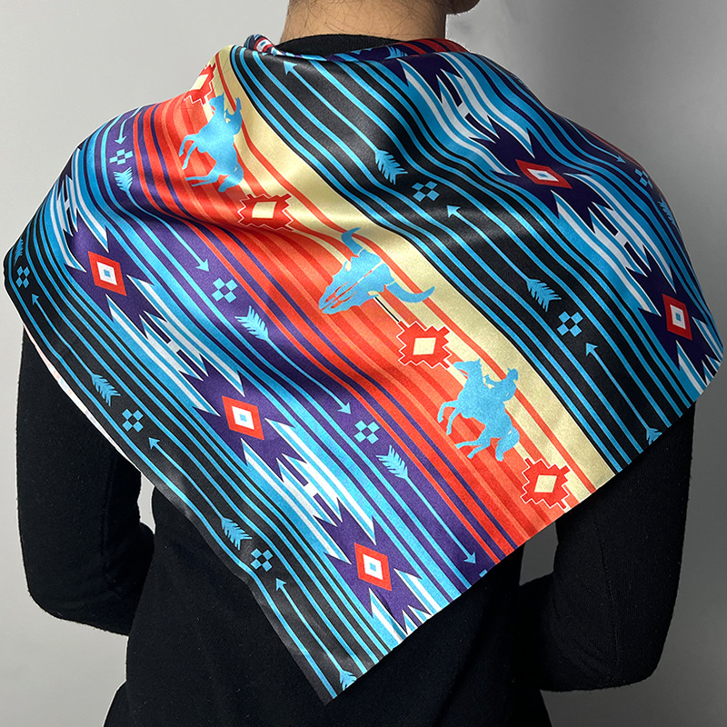 Women's Retro Stripe Satin Printing Silk Scarves display picture 3