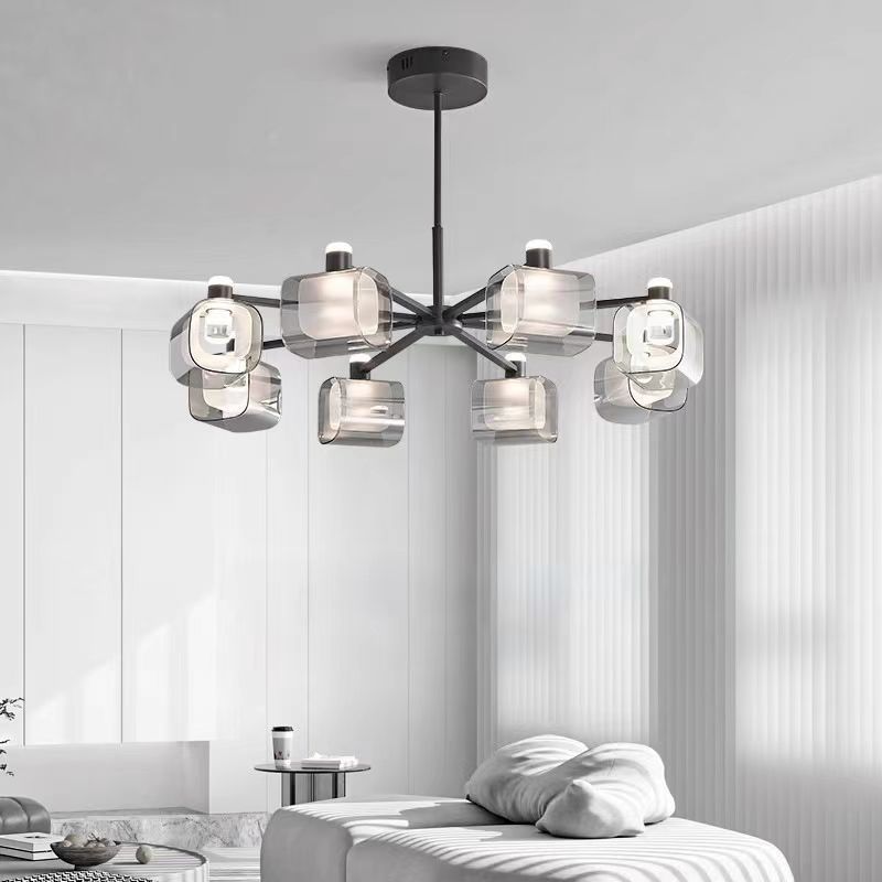 Lámpara de la sala de estar minimalista italiana, lujo nórdico, diseño de atmósfera de vidrio de cobre de alto nivel, iluminación de dormitorio del salón