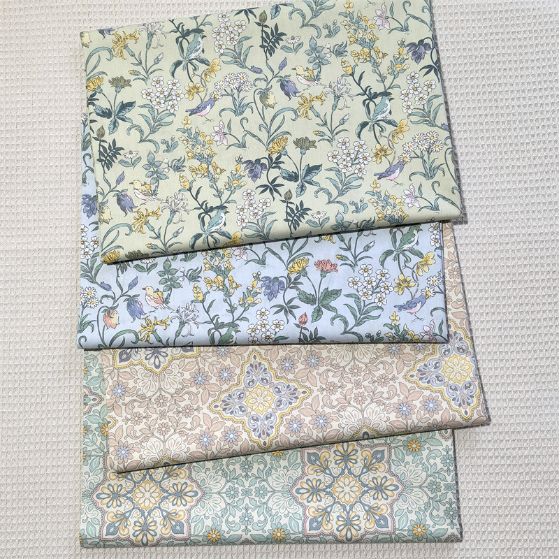 外贸小鸟花卉几何 纯棉布料全棉床品棉服发圈宠物面料批发