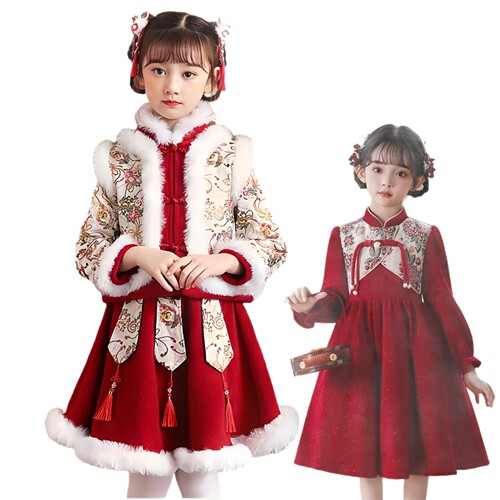 New new style girl baby China style long-sleeved cheongsam button dress, children's wear, Tang suit, Han suit