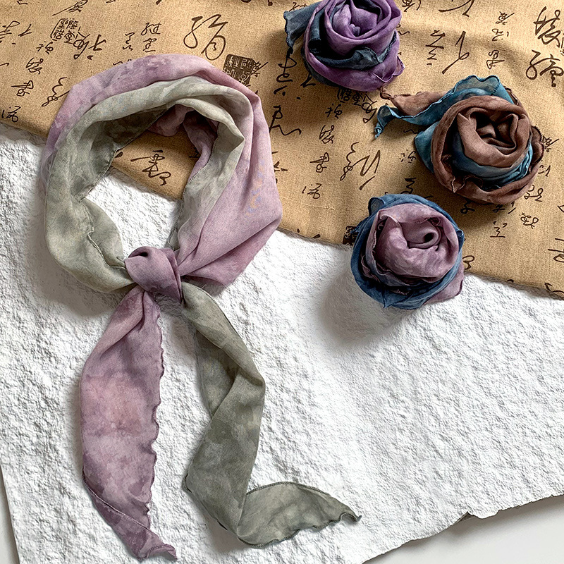 Bufanda triangular babero femenino nuevo estilo verano estilo nacional teñido de tinta bufanda fina bufanda bufanda multiusos diadema cinturón para el cabello cintura cortina de pedos