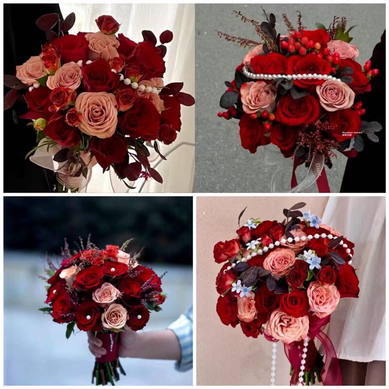 Vintage Bouquet Bride Burgundy Red Rose Bouquet Wedding Wedding Engagement Bouquet Chinese Wedding Flowers