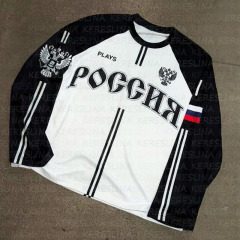 国境を越えた新しいアメリカのレトロな国旗の美学の長袖のユニフォームのtシャツy2kのゆるい運動の高い街の丸首の上着