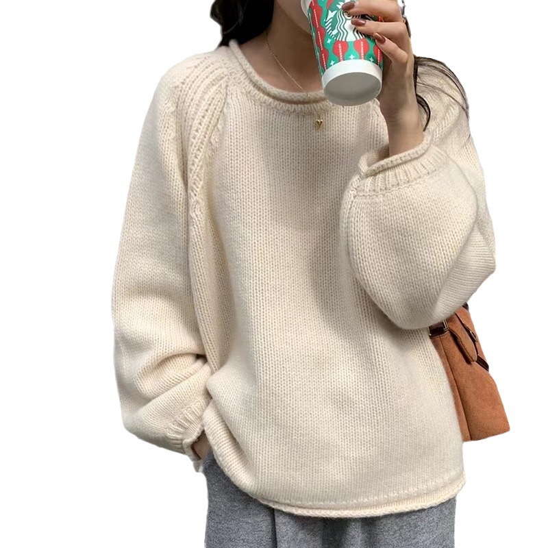 Estilo de leche suave glutinoso pullover aguja gruesa rosa roja suéter cuello redondo perezoso que basa la primavera y el otoño nuevo punto flojo superior para las mujeres image 7