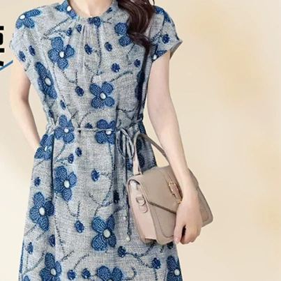 Платье с жаккардовым поясом в стиле ретро, ​​легкая роскошь, женская юбка средней длины, уменьшающая возраст, синий, черный, другие