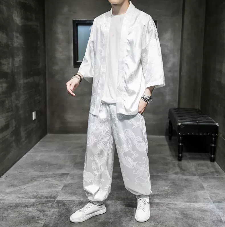 汉服丝绸套装开衫长裤中国风绣花防晒