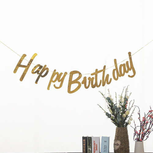 Baby birthday party decoration latte art HAPPY BIRTHDAY pull-up flag one-year-old paper pull-up banner