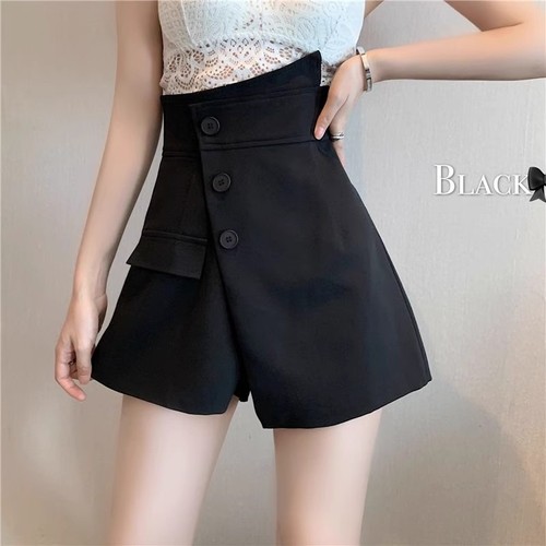 High-waisted Slant Buttoned Asymmetrical Short Skirt Dress for Women, Summer Slimming A-line Skirt Pants, Suit Wide-leg Skirt Pants