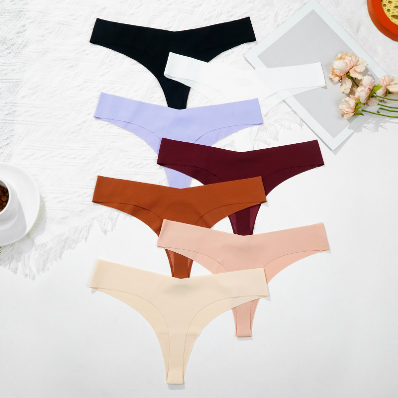 Ropa interior de talla grande en forma de T para mujer de seda de hielo de una pieza europea y americana, entrepierna de algodón, cintura baja, ropa interior en T sexy sin costuras