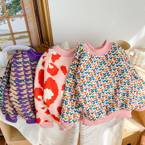 Children's sweater with thermal lining for autumn and winter, girls' base shirt, baby clothing, boys' baby warm clothing, Category A children's clothing