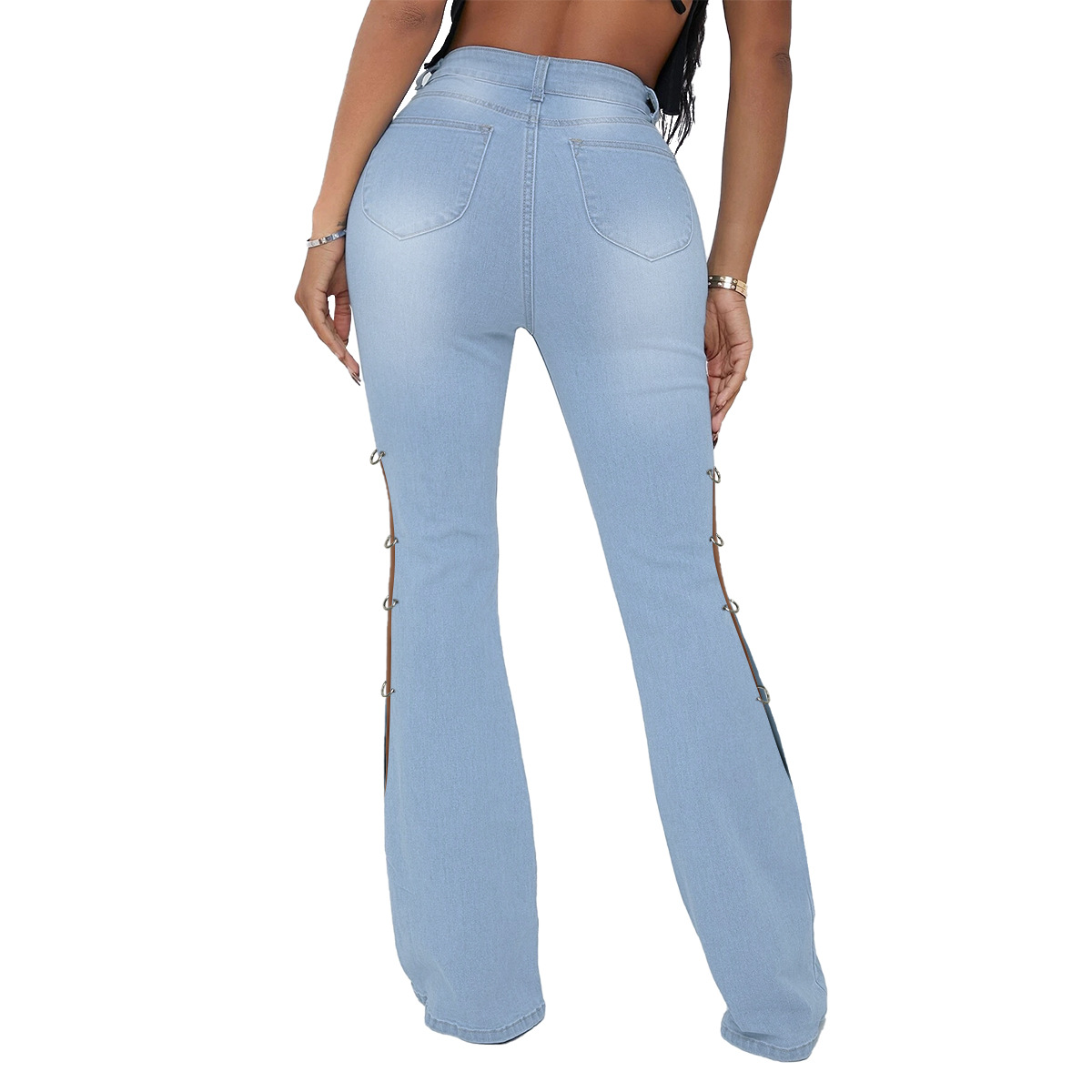 metal ring decorative ripped jeans nihaostyles clothing wholesale NSWL85329