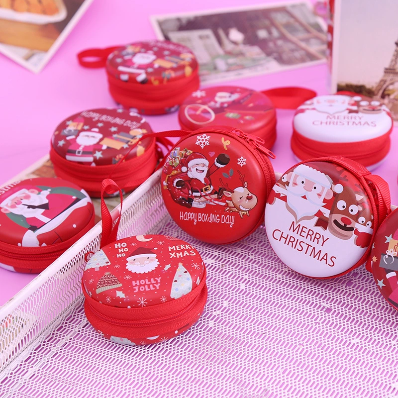 Мультфильм Рождество портмоне милый Санта-дерево хранения монет мешок детский маленький подарок молния жести коробка