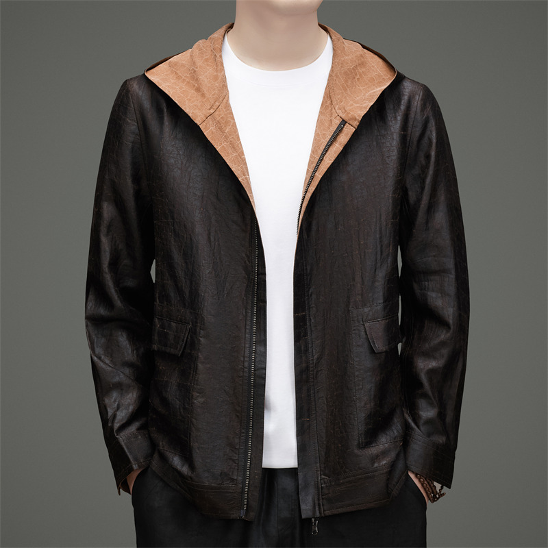 Men's High-End Xiangyun Silk Jacket, Silk Hooded Reversible Jacket with Crackle Pattern, Casual and Comfortable Men's Clothing Men's High-End Xiangyun Silk Jacket, Silk Hooded Reversible Jacket with Crackle Pattern, Casual and Comfortable Men's Clothing
