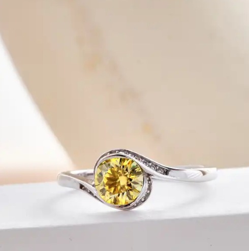 1CT anillo de piedra de color con certificado GRA tarjeta negra plata esterlina S925 anillo de comercio electrónico transfronterizo venta caliente