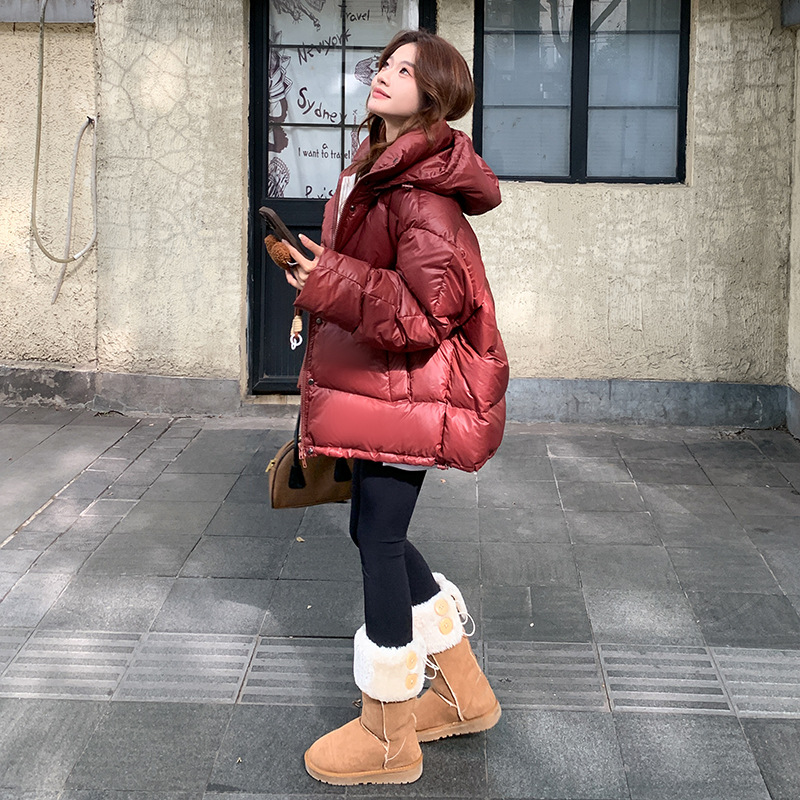 Red glossy keep warm down jacket