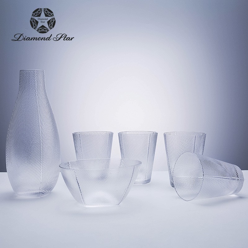 다이아몬드 스타 수제 유리 물 컵 시원한 물 주전자 샐러드 그릇 레스토랑 주방 투명 물 컵 장식 장식품
