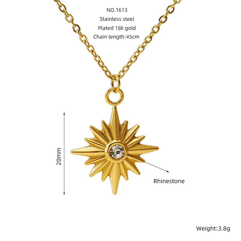 Collar de acero inoxidable retrógrado francés de ocho estrellas personalidad de moda de estilo de moda de colgante de metal de acero de acero clavícula para mujeres