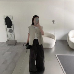 2025秋季女装新款简约圆领拉链宽松皮马甲外套9635