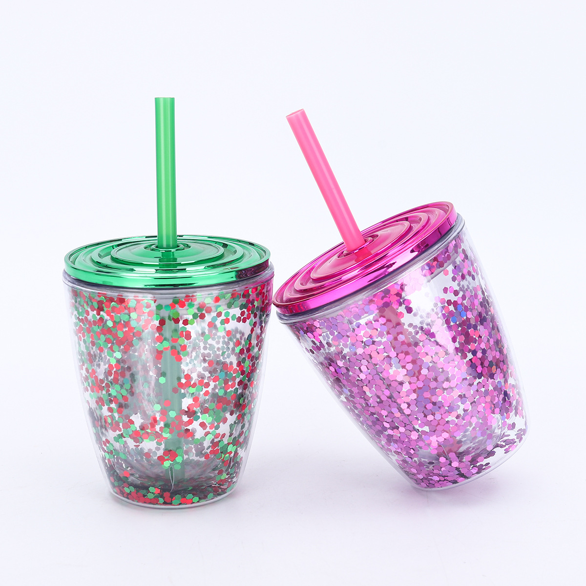 Taza de huevo portátil de doble capa de alto valor transfronterizo, taza de paja de plástico transparente creativa japonesa y coreana, taza de polvo flash de alta calidad