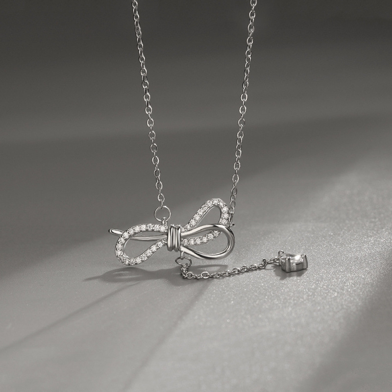 Songqi Necklace stainless steel with bow, small design summer chain for key bag for St. Valentine’s Day, light luxury style, Birthday gift