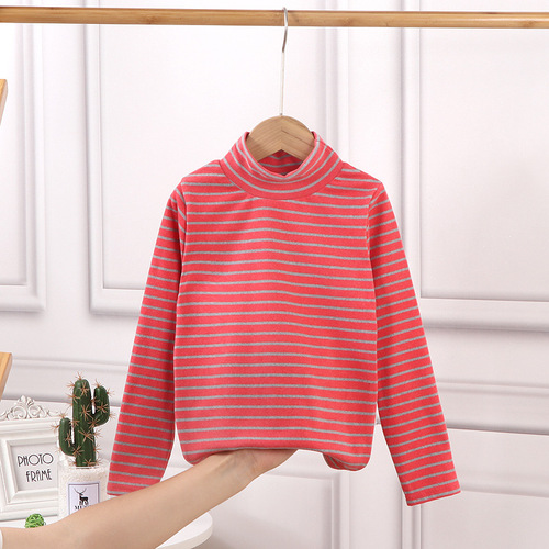 Children's Base Shirt for Autumn/Winter, Large and Medium Size, Striped High Collar Long Sleeve T-shirt for Boys and Girls, Warm Autumn Top