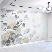 简约新中式墙布艺术花朵壁纸清新风卧室床头田园壁布电视背景墙纸