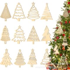 クリスマス木製吊り下げクリスマスツリー中空木製雰囲気装飾ペンダント手作り DIY 塗装木製ホーム