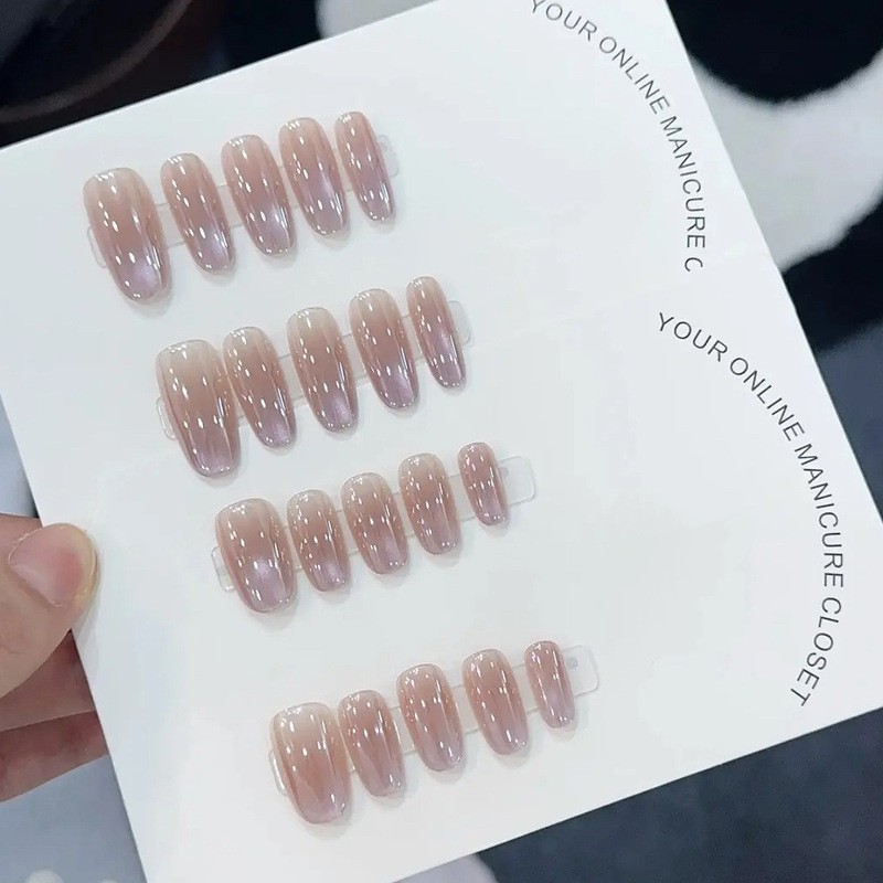 【Purple Morning Dew】Finished Product Shipment Purple Electroplated Aurora Cat Eye Long and Short Daily Wear Nail Tips