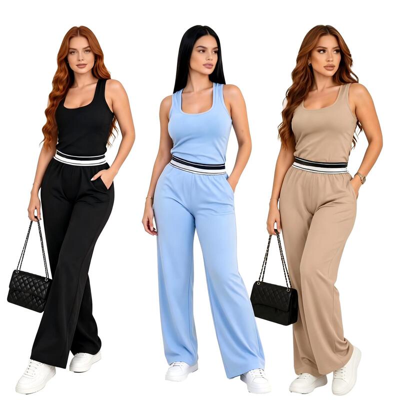 New U-neck sleeveless vest, high-waisted wide-leg pants, fashionable casual sports suit J5362 New U-neck sleeveless vest, high-waisted wide-leg pants, fashionable casual sports suit J5362