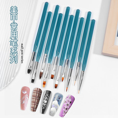New Nail Art Tools Set, Transparent Blue Rod 10 Pieces Crystal Brush Blending Brush Pull Line Brush Carving Brush Set