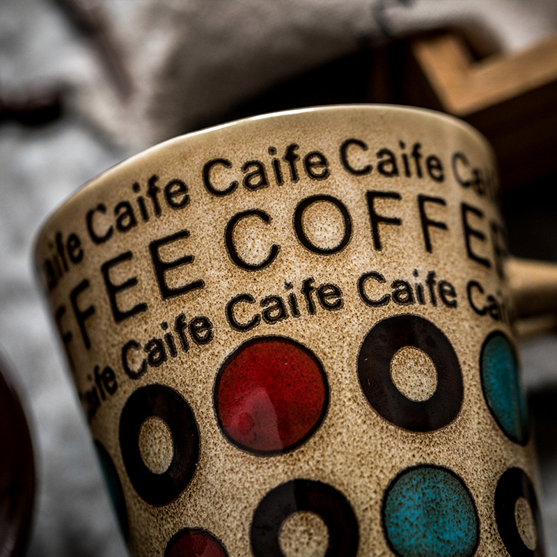 Vintage dibujado a mano latte capuchino taza con tapa cuchara exportación taza de cerámica taza de café taza transfronteriza
