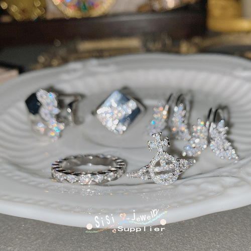 SIsi Japanese high-end small fragrance series ring plated 18k sweet and cool girl micro-set zirconium diamond niche full diamond ring