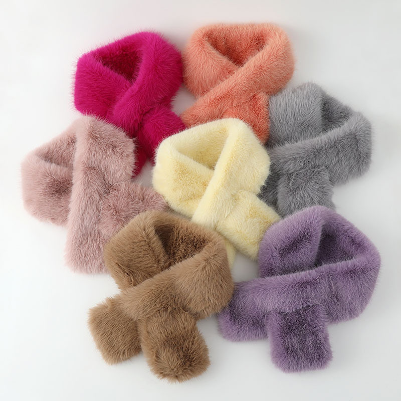Solid color imitation mink fur cross cute scarf, Korean version versatile, winter thickened warmth, internet celebrity_voghion.com