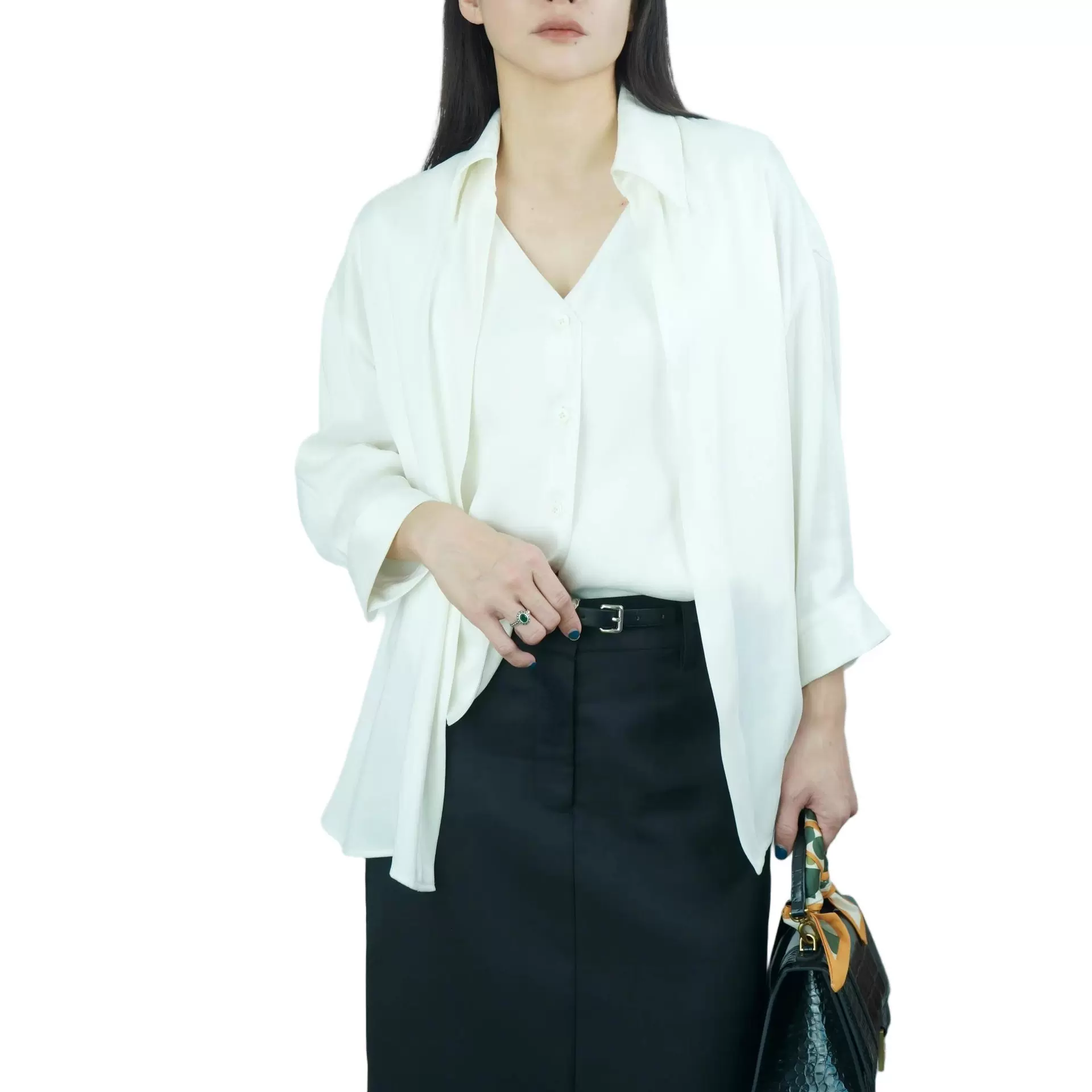 高品定制白衬衫时髦老钱风新款假两件叠穿气质显瘦上衣长袖衬衣女