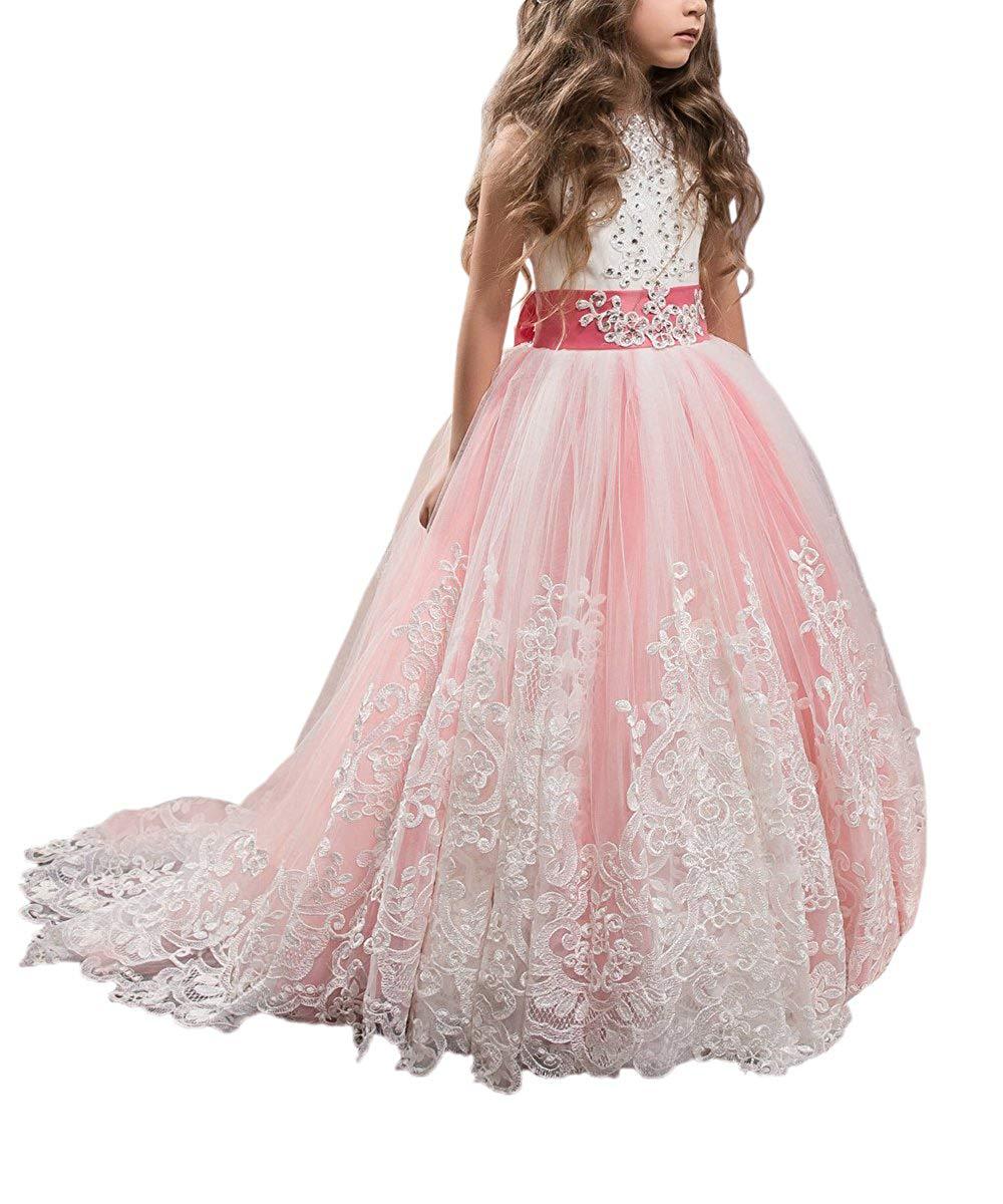 Vestidos de niña estilo princesa con encaje y malla, para fiestas de cumpleaños, damitas de honor y bodas, estilo europeo y americano.