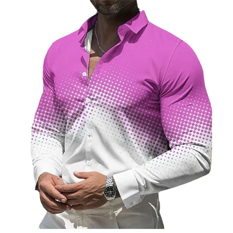 Diseño de hombre estilo degradado 2024 otoño suelto casual manga larga solapa botón camisa MB12