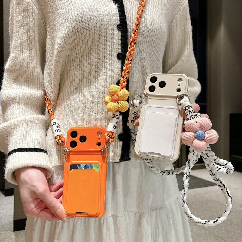 Suitable for Apple 16Promax Mobile Phone Case, Iphone17 Card Holder, 14 Soft 15 Woven Crossbody Strap, Card Holder Lanyard