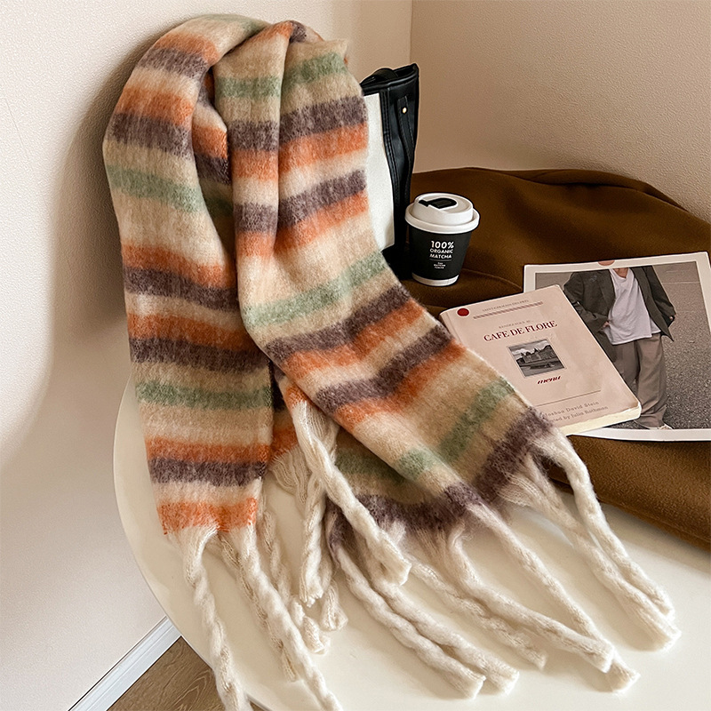 Bufanda Térmica de Color Liso con Flecos de Imitación Lana para Invierno