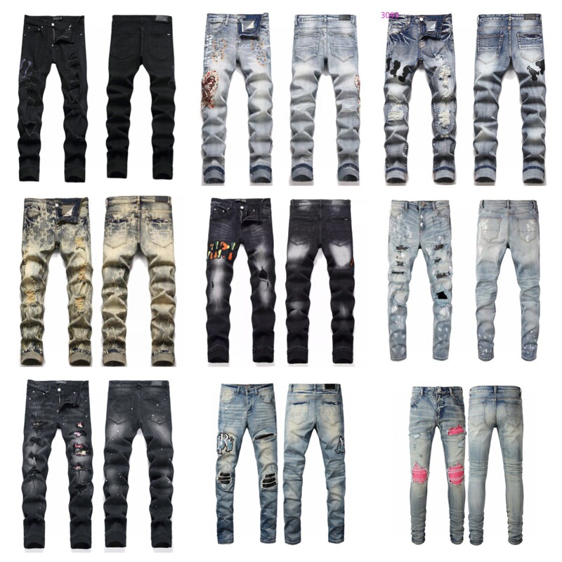 Cross-Border High-End Version of the Trendy Brand Amiri, Featuring Heavy Craftsmanship, Washed and Distressed Design, High Street Embroidery, Slim Fit for Young Men and Women