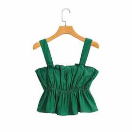 2238夏新款女装欧美风吊带木耳边收腰绿色无袖修身吊带亚马逊WISH