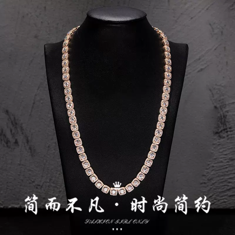 跨境S925银镀玫瑰金莫桑钻石项链 时尚网球链16-24英寸古巴链现货